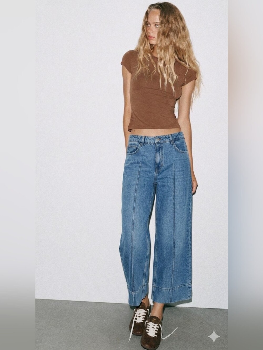 Zara Minimalist Wide Leg Cropped Jeans - Size 12 Blue